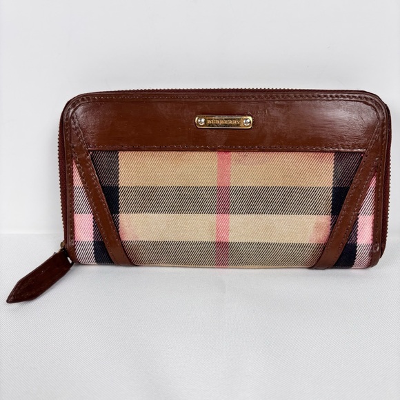 Burberry Handbags - Burberry Brown Beige Fabric and Leather Leighton Continental Wallet Authentic